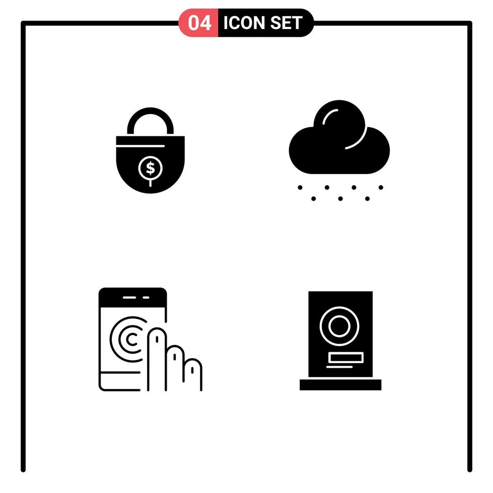 Universal Icon Symbols Group of 4 Modern Solid Glyphs of business help lock weather support Editable Vector Design Elements