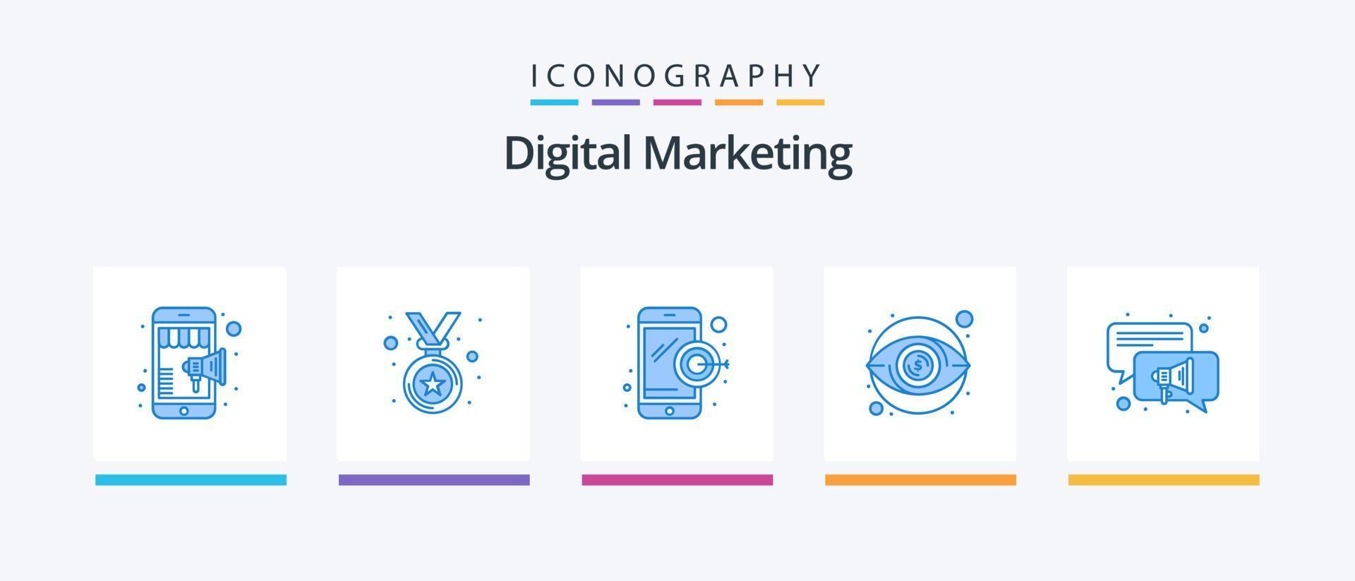 Digital Marketing Blue 5 Icon Pack Including . speaker. digital marketing. conversation. visibility. Creative Icons Design vector
