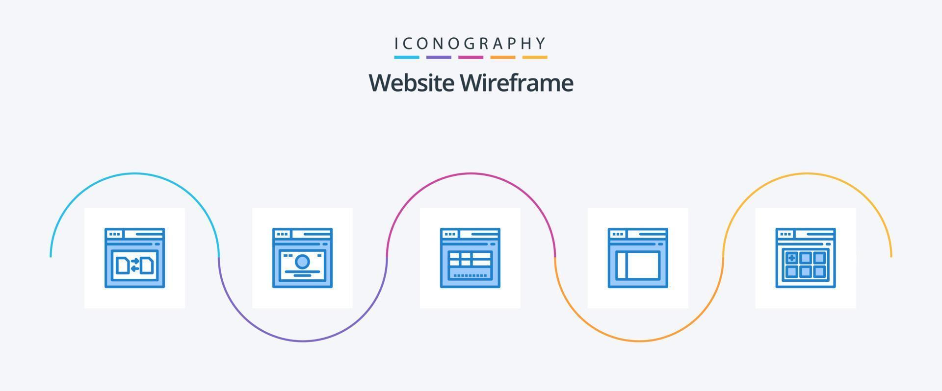 paquete de iconos azul 5 de estructura alámbrica del sitio web que incluye . página. enlaces rápidos. web. web vector