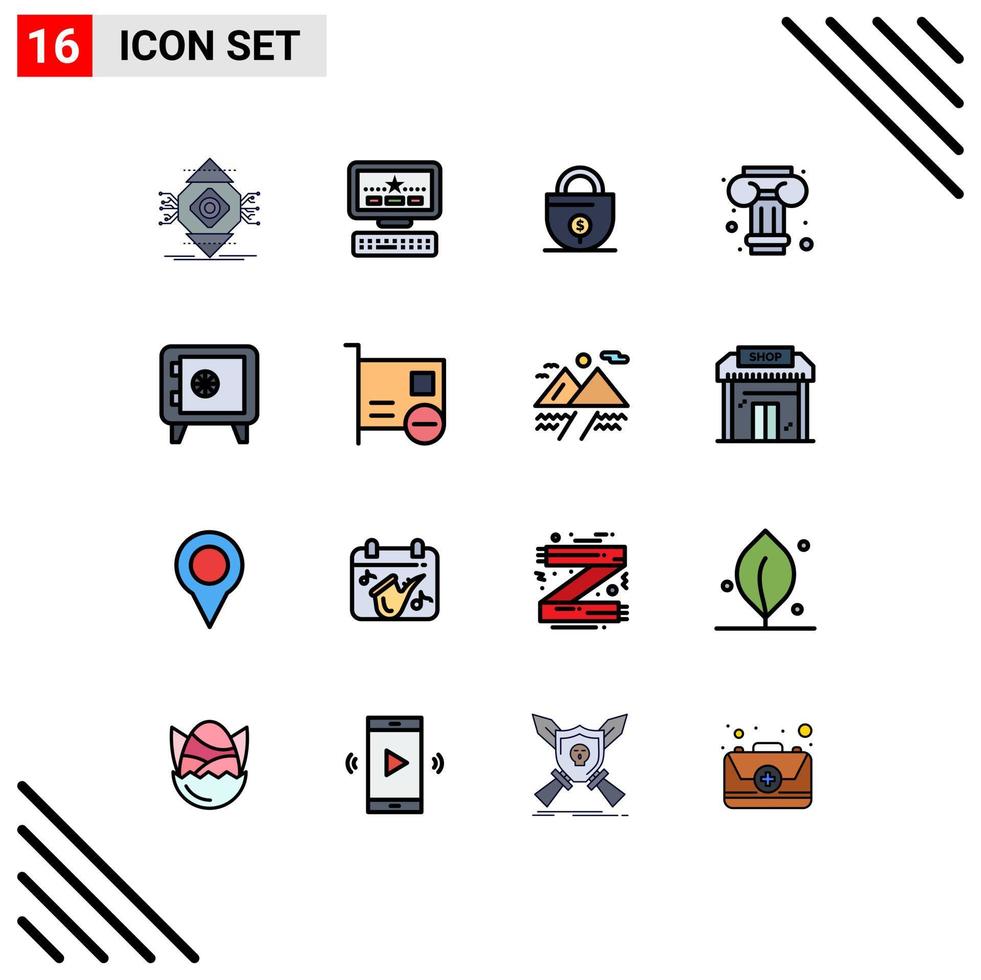 Mobile Interface Flat Color Filled Line Set of 16 Pictograms of journey money business greek art Editable Creative Vector Design Elements