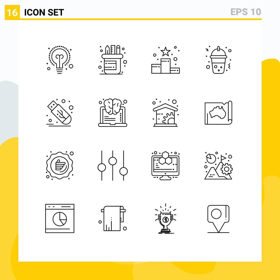 Set of 16 Commercial Outlines pack for usb flash position star drive fast food Editable Vector Design Elements