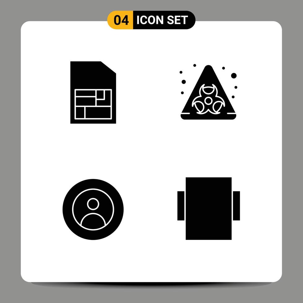 Set of 4 Vector Solid Glyphs on Grid for mobile sim user biohazard earth layout Editable Vector Design Elements