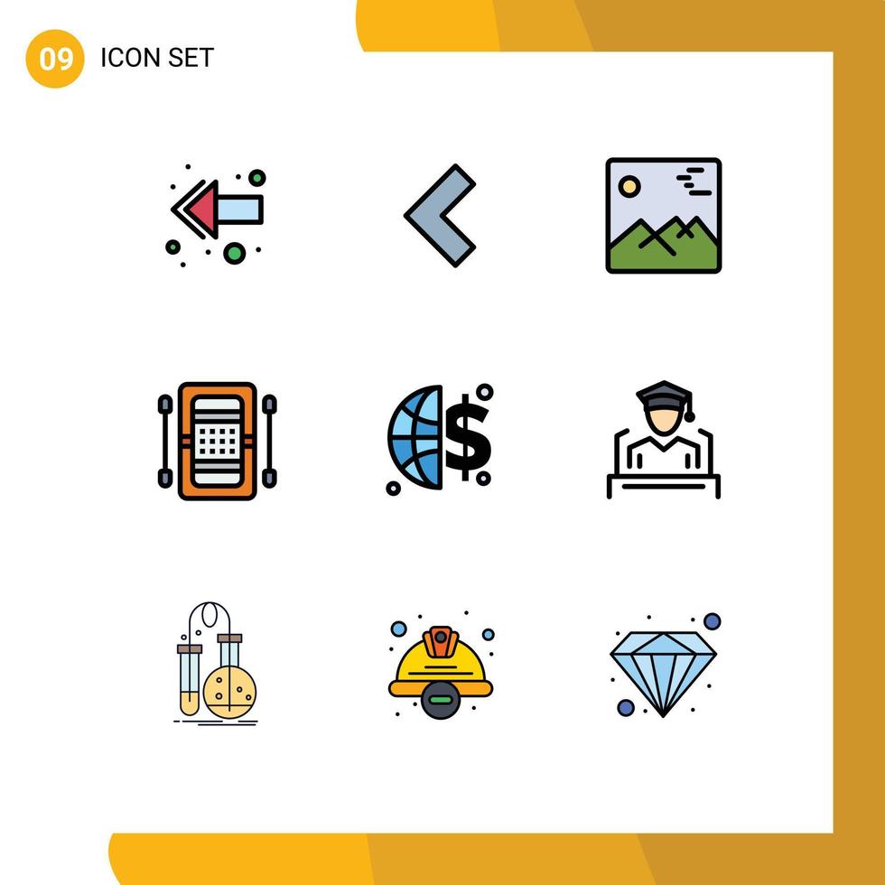 conjunto de 9 iconos de interfaz de usuario modernos símbolos signos para gorra de graduación atletismo dinero finanzas elementos de diseño vectorial editables vector