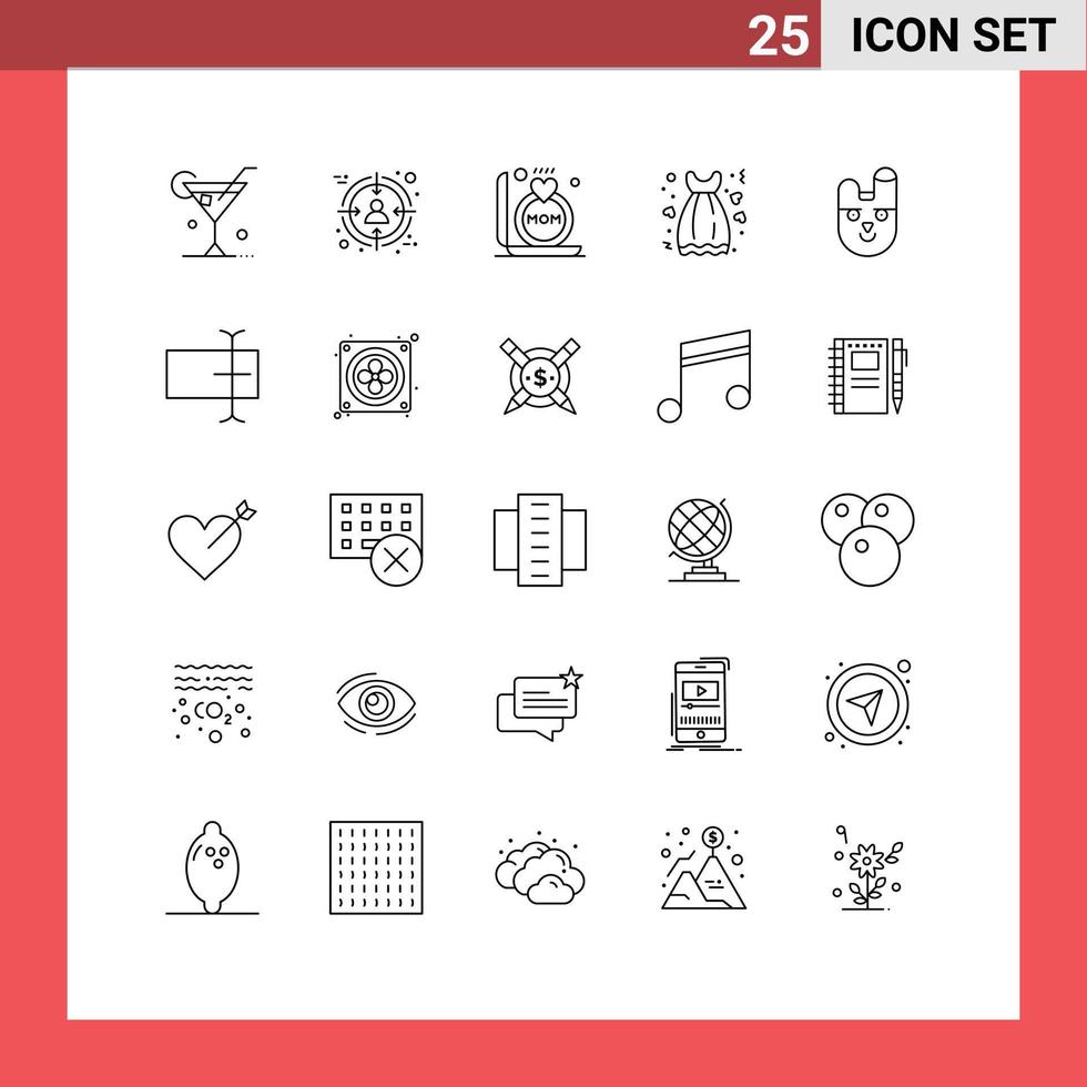 conjunto de 25 iconos de interfaz de usuario modernos signos de símbolos para elementos de diseño vectorial editables de tela de vestido de anillo de animal vector