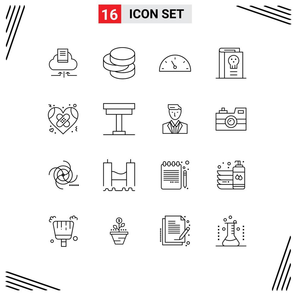 Set of 16 Modern UI Icons Symbols Signs for healthcare bandage performance legend fantasy Editable Vector Design Elements