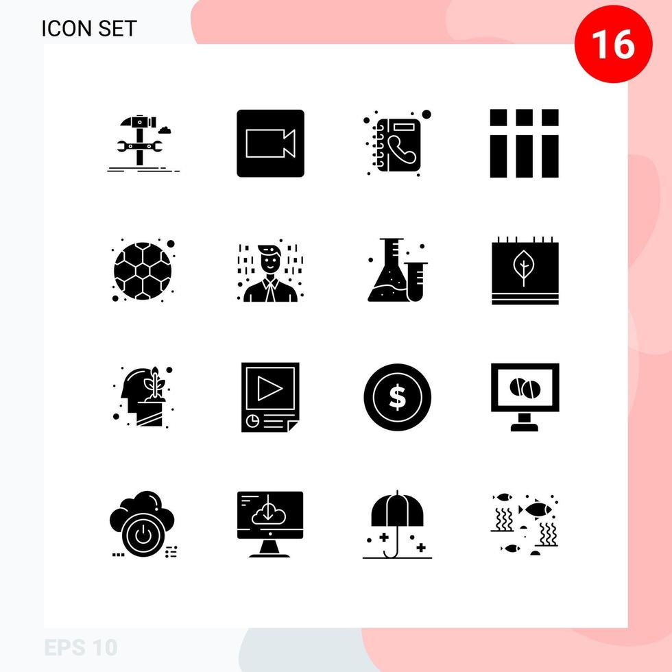 Set of 16 Vector Solid Glyphs on Grid for football layout book image collage Editable Vector Design Elements