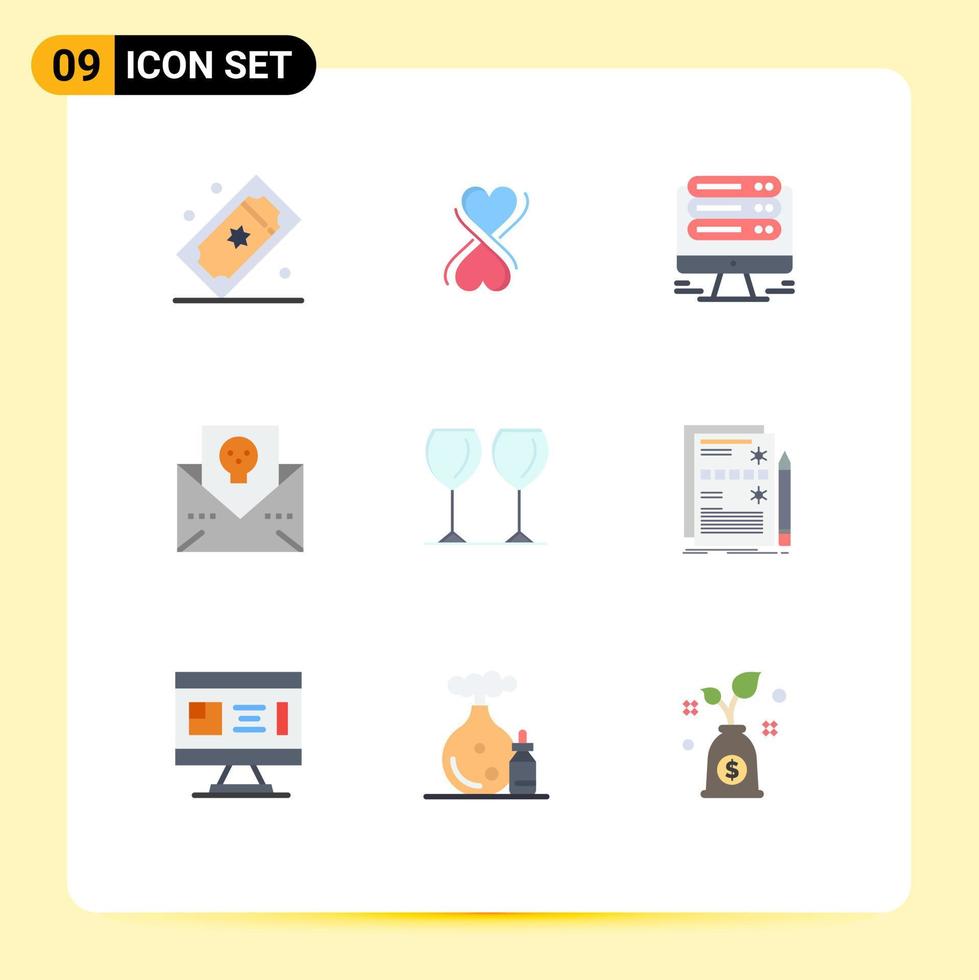 Flat Color Pack of 9 Universal Symbols of glass horror monitor halloween address Editable Vector Design Elements