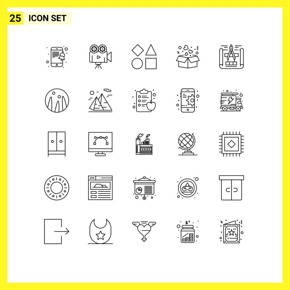 25 User Interface Line Pack of modern Signs and Symbols of sketch blueprint geometric love delivery Editable Vector Design Elements