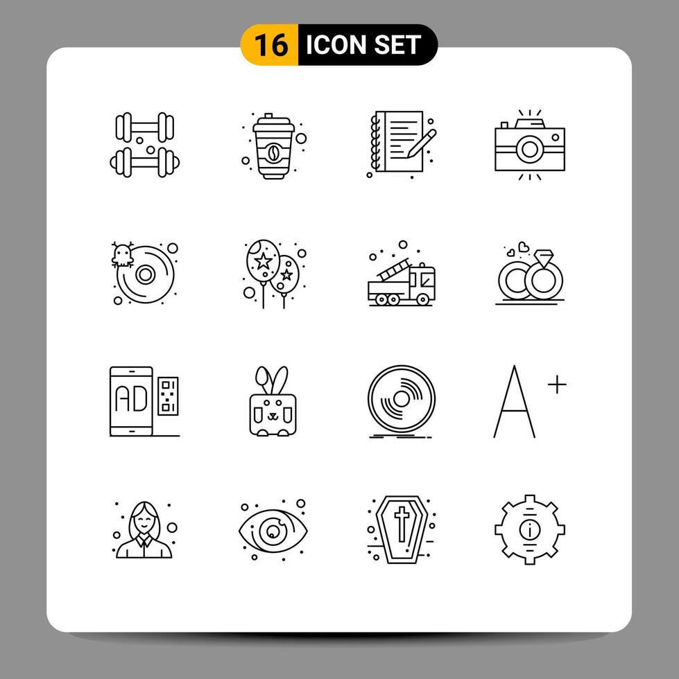 Editable Vector Line Pack of 16 Simple Outlines of hard disk vintage camera hobby retro camera Editable Vector Design Elements