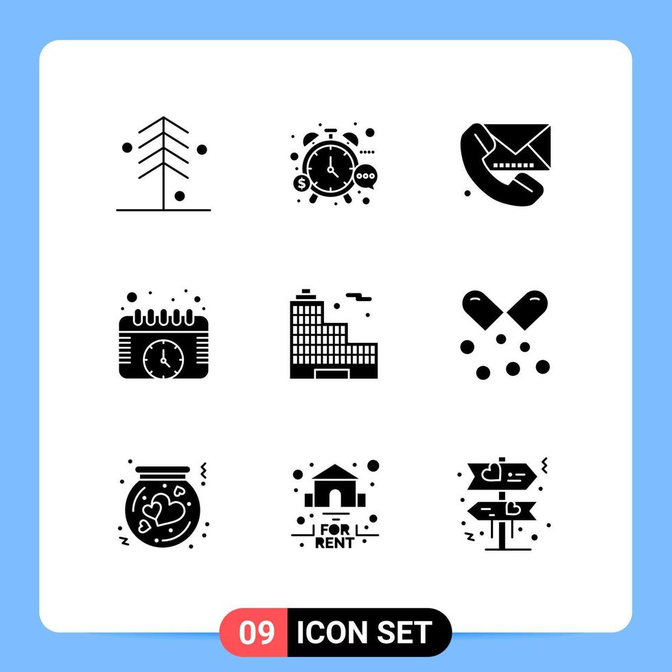 9 Solid Glyph concept for Websites Mobile and Apps watch events watch calendar communication Editable Vector Design Elements