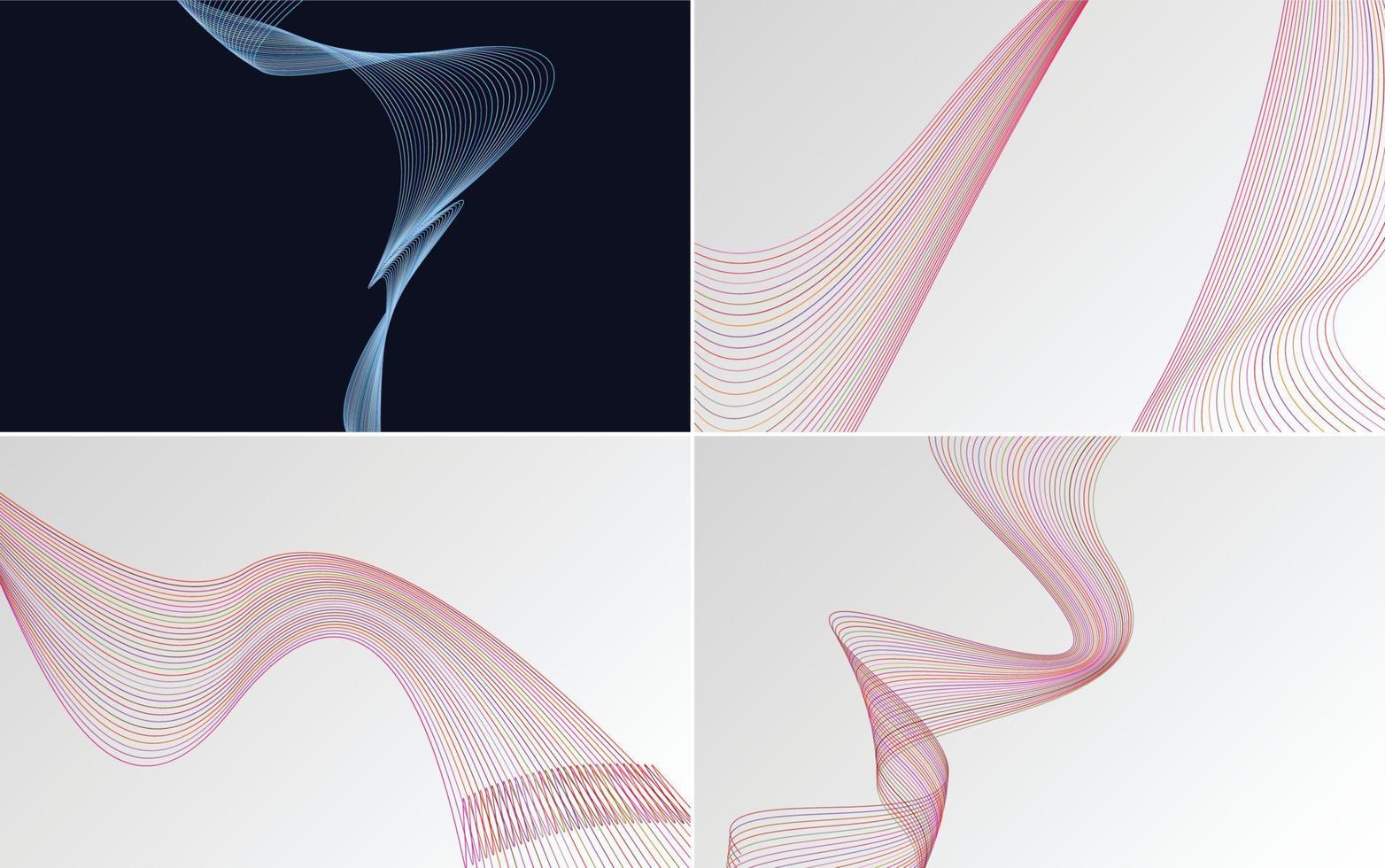 Set of 4 geometric wave pattern background Abstract waving line vector