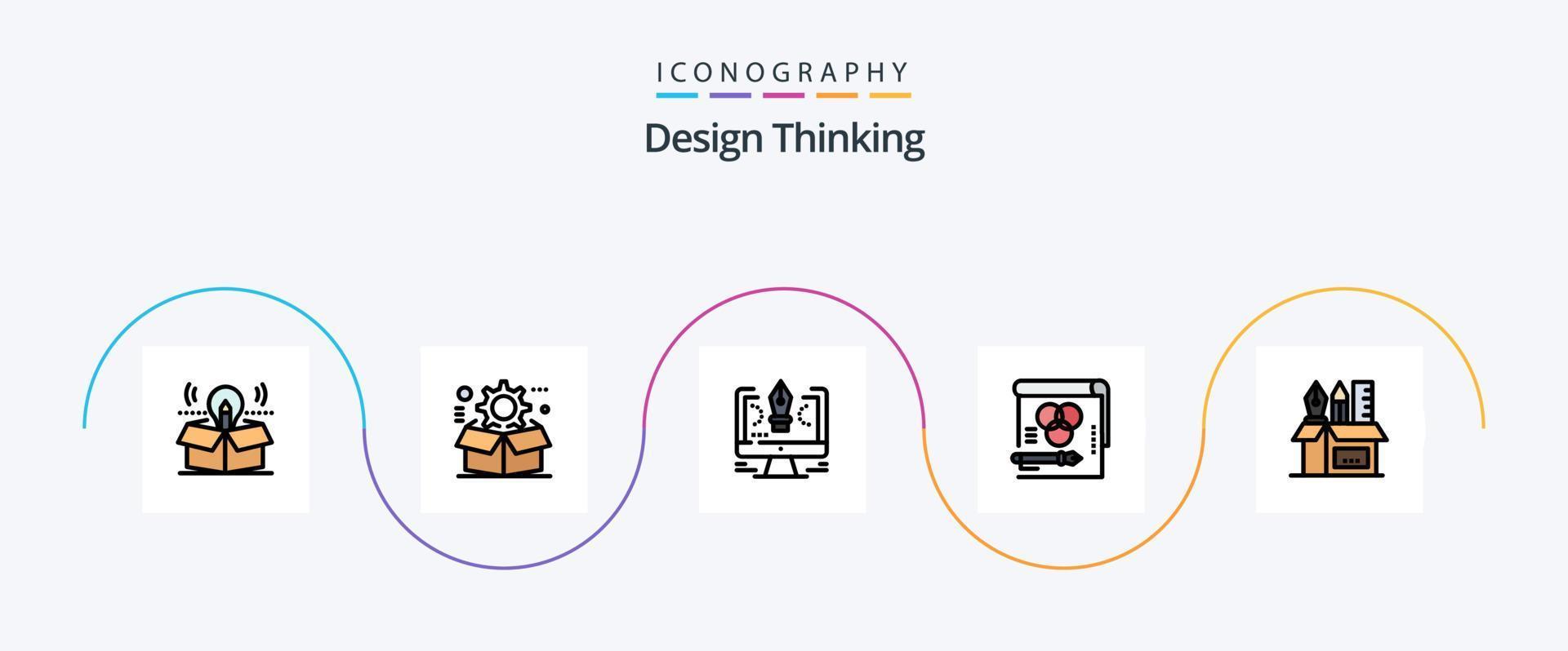 Design Thinking Line Filled Flat 5 Icon Pack Including rgb. color. setting. design. comuter vector