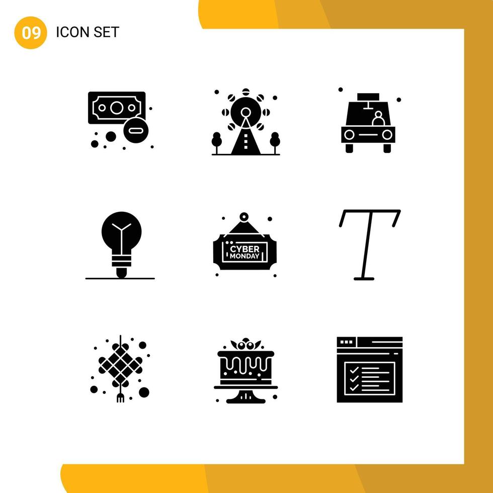 Group of 9 Solid Glyphs Signs and Symbols for discount process car idea taxi Editable Vector Design Elements