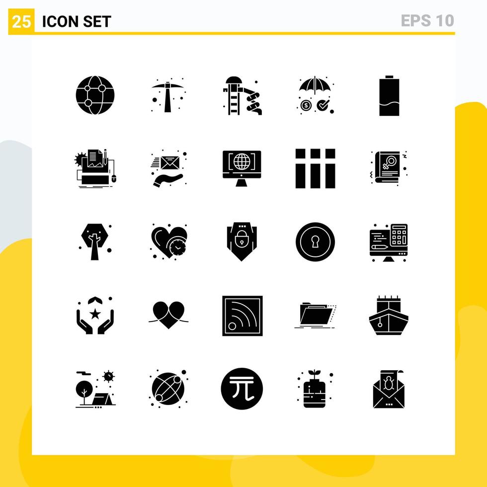 25 Thematic Vector Solid Glyphs and Editable Symbols of electric protection park slider security insurance Editable Vector Design Elements