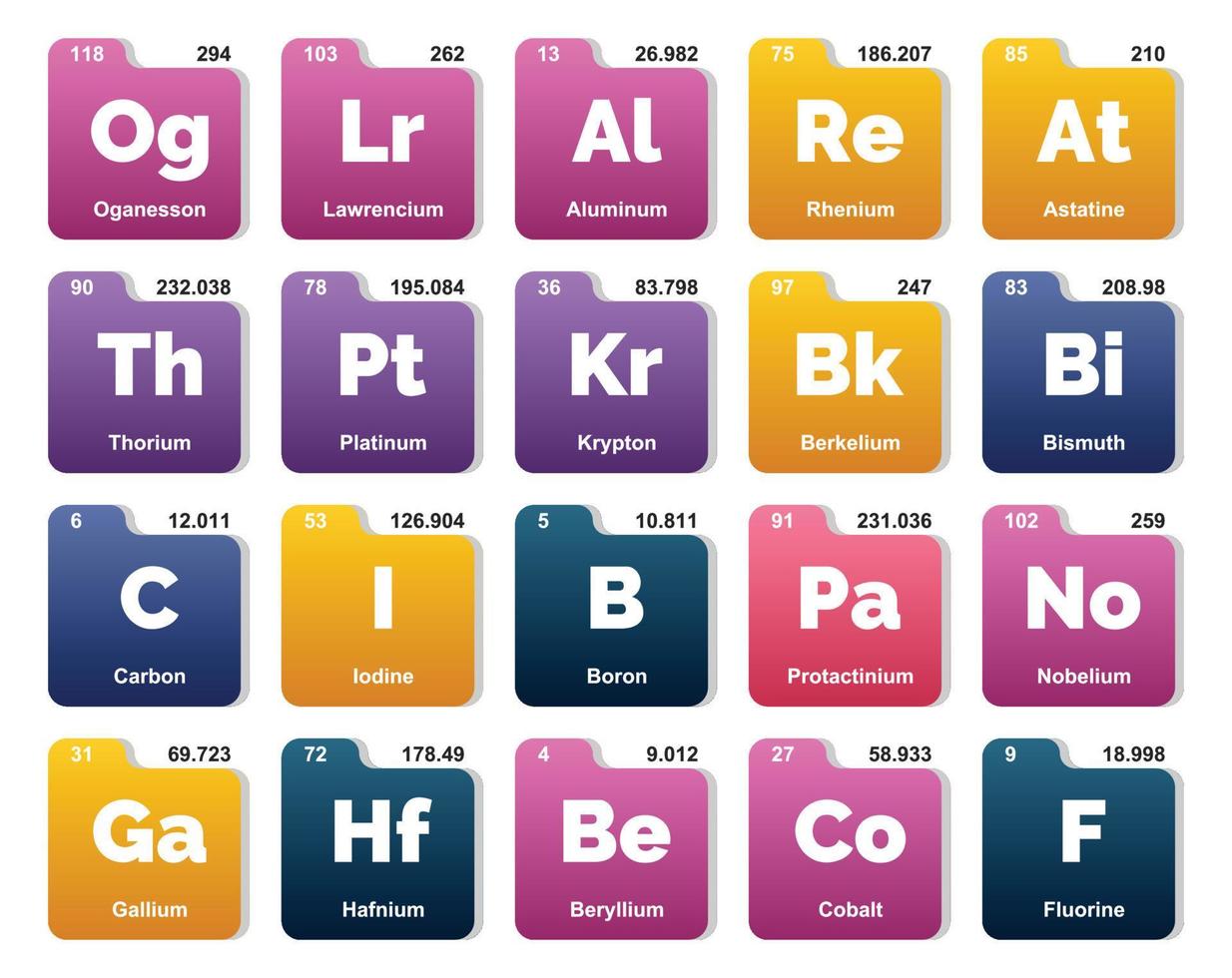 diseño de paquete de iconos de 20 tablas preiodicas de los elementos vector