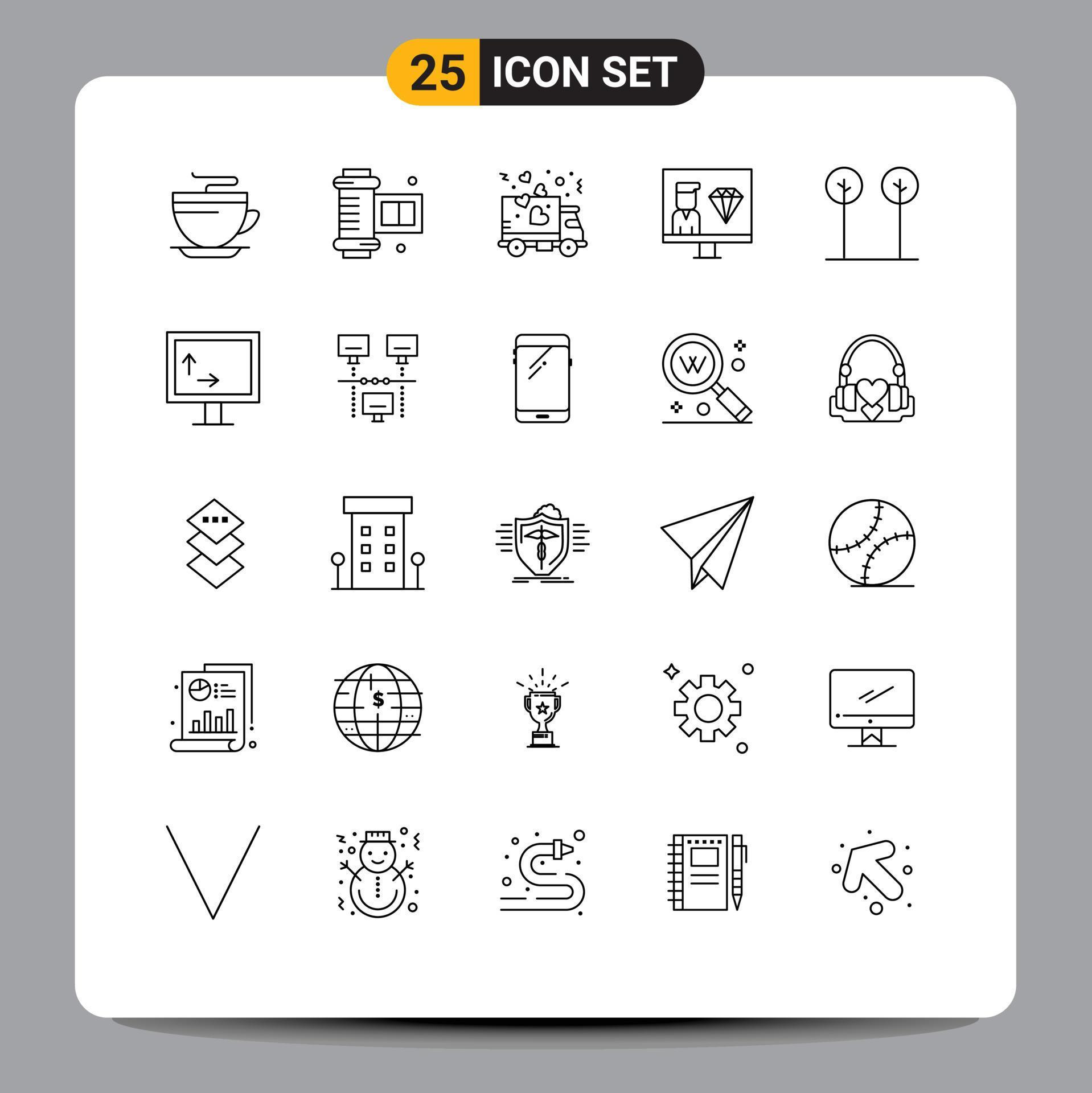 Mobile Interface Line Set of 25 Pictograms of leaves programming love ...