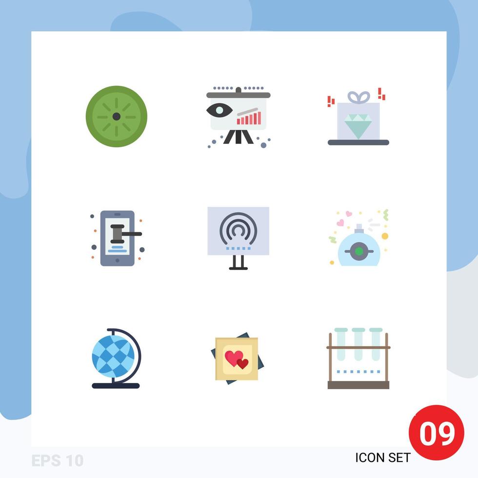 Mobile Interface Flat Color Set of 9 Pictograms of radio desktop marketing trade phone Editable Vector Design Elements