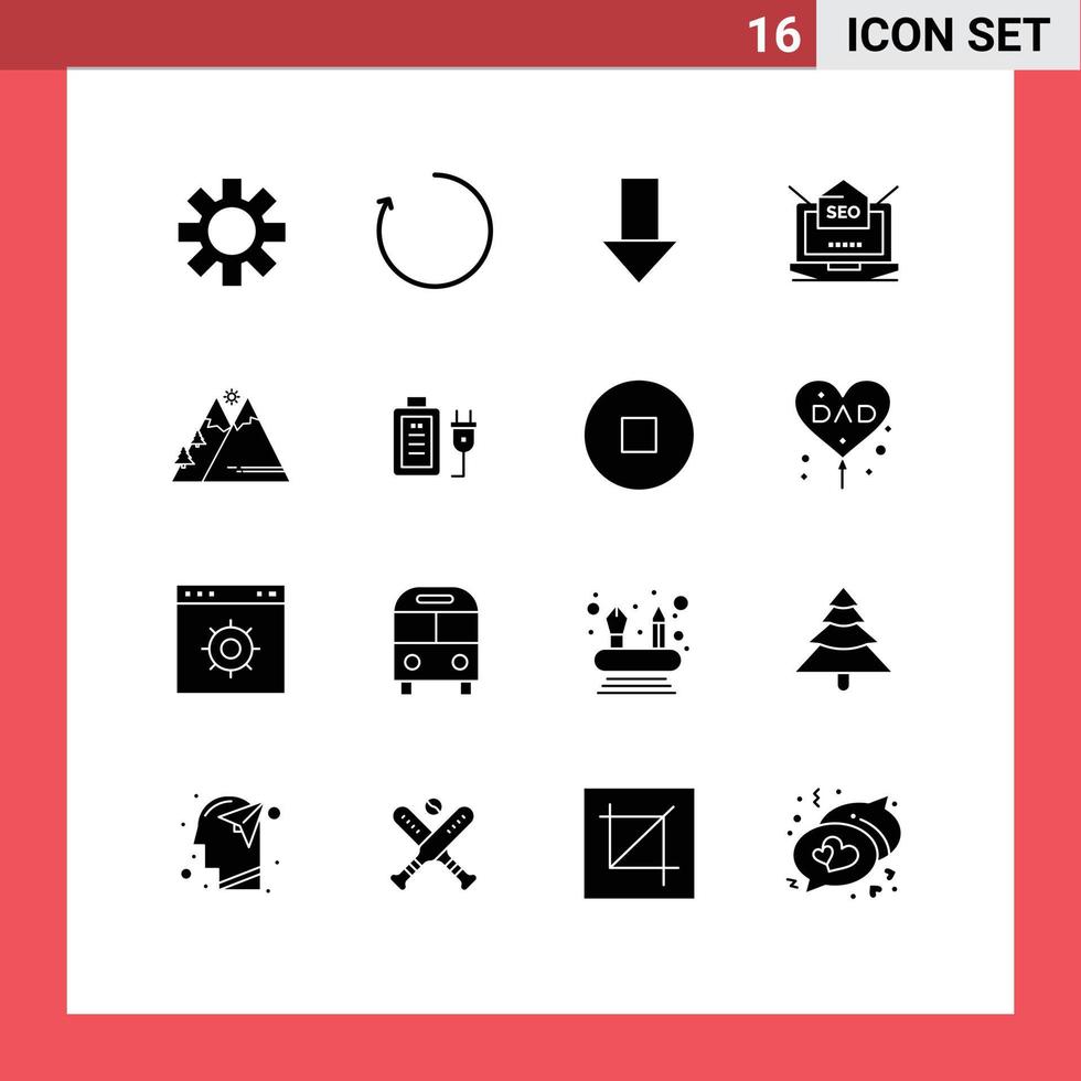 Stock Vector Icon Pack of 16 Line Signs and Symbols for outdoor mountains down arrow web setting Editable Vector Design Elements