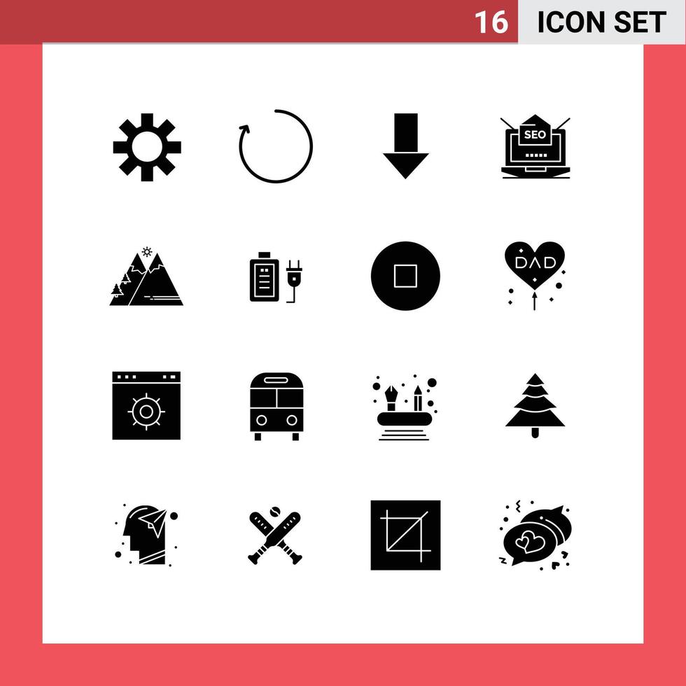 paquete de iconos de vectores de stock de 16 signos y símbolos de línea para montañas al aire libre configuración web de flecha hacia abajo elementos de diseño de vectores editables