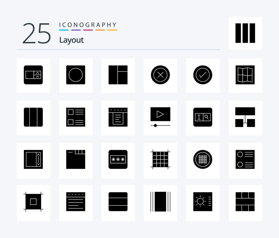 Layout 25 Solid Glyph icon pack including horizontal. distribute. layout. map. wireframe vector