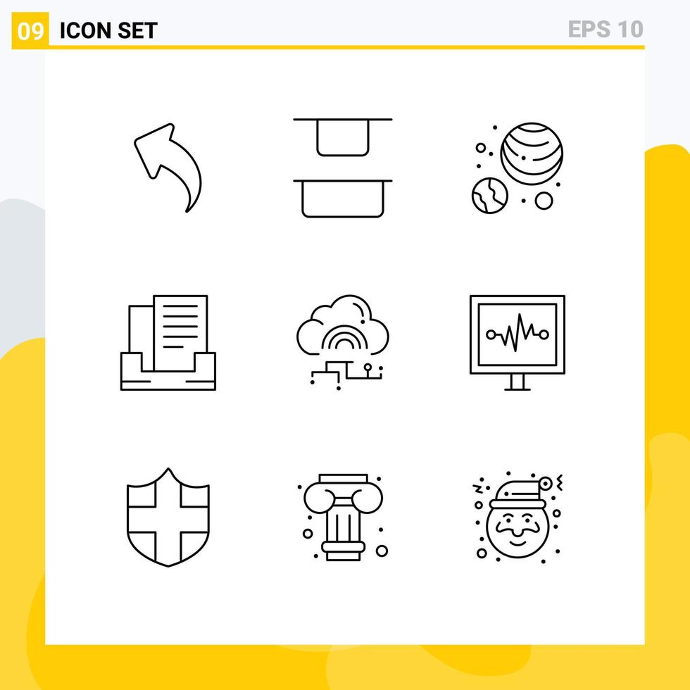 9 Thematic Vector Outlines and Editable Symbols of heartbeat connect planets link network Editable Vector Design Elements