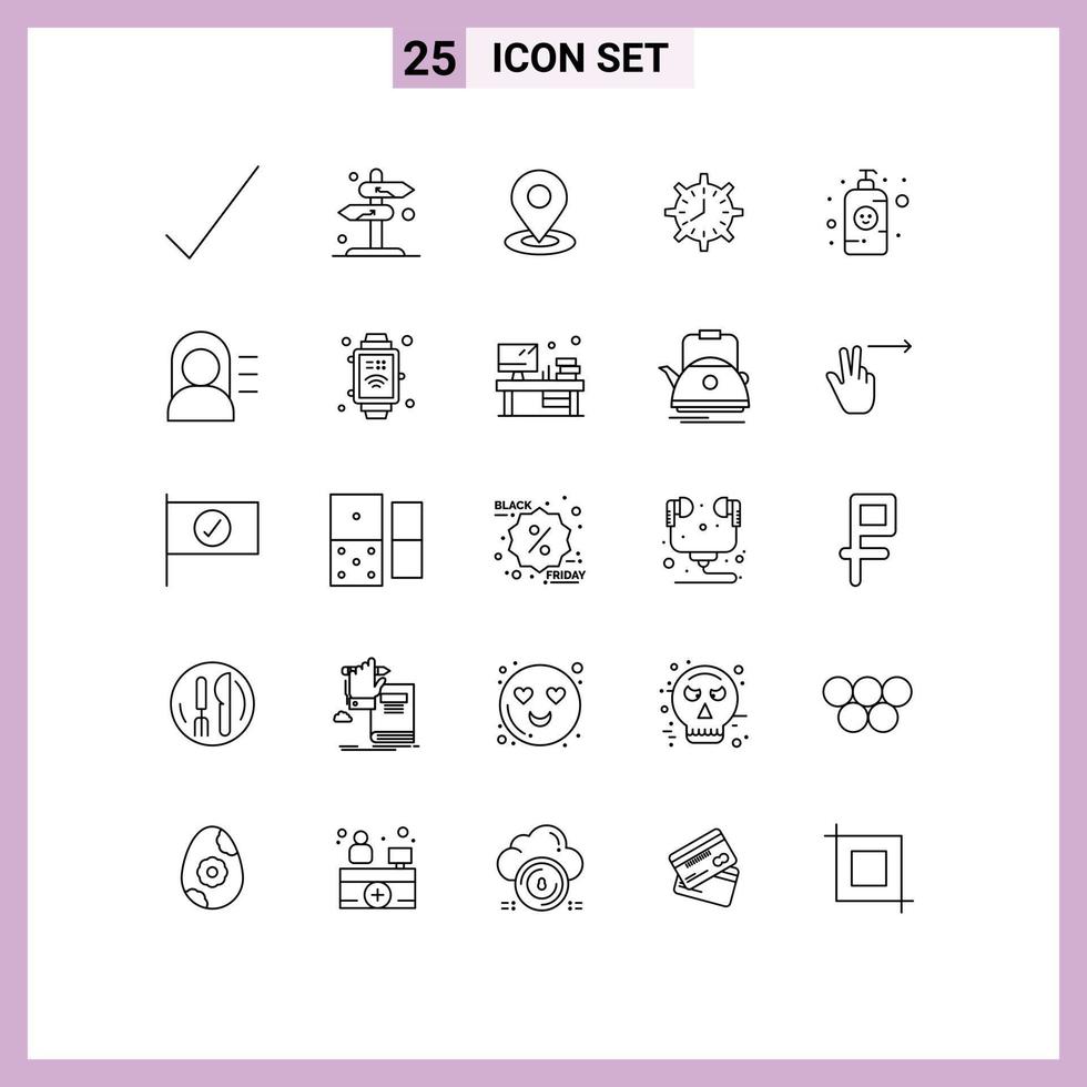 Modern Set of 25 Lines Pictograph of watch timepiece browse time clock Editable Vector Design Elements