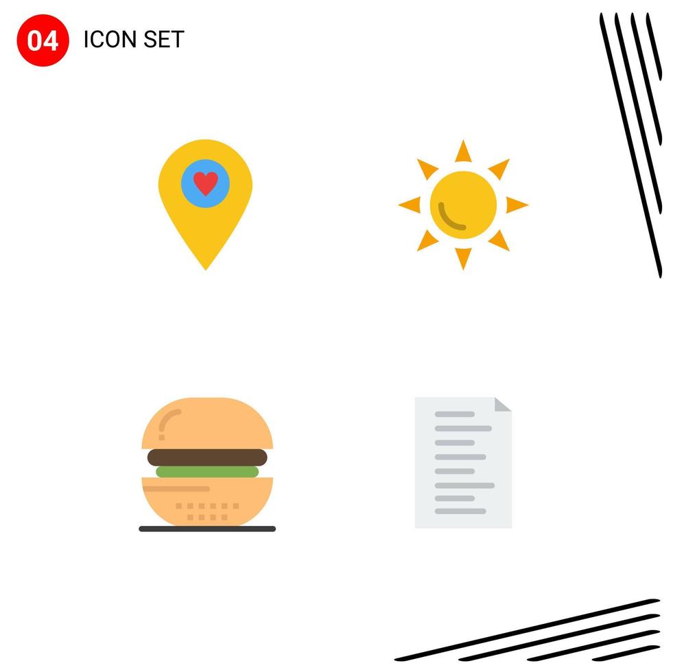 4 User Interface Flat Icon Pack of modern Signs and Symbols of heart drinks pointer sun meal Editable Vector Design Elements