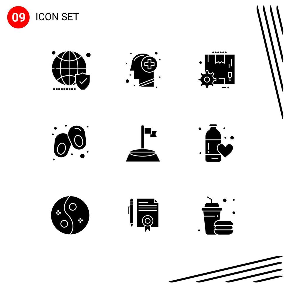 Set of 9 Modern UI Icons Symbols Signs for corner line mind baby gear Editable Vector Design Elements