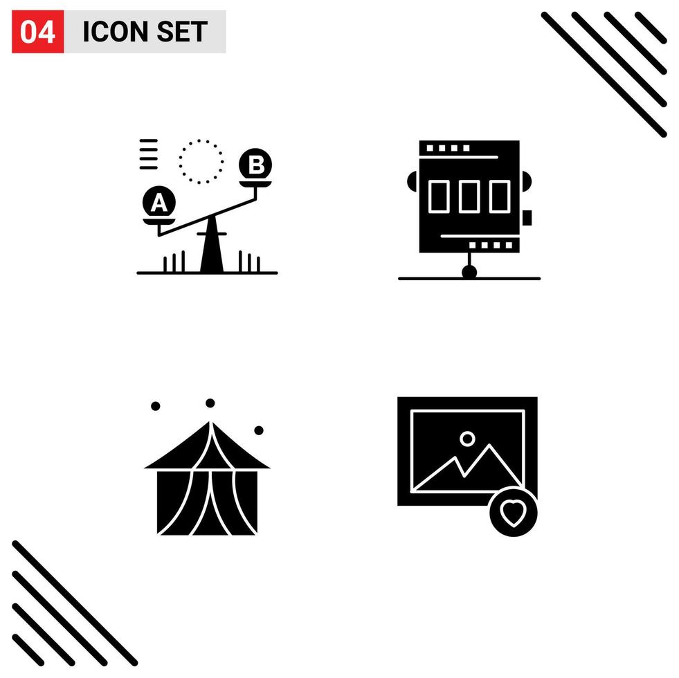 Mobile Interface Solid Glyph Set of 4 Pictograms of balance circus lift chronometer fair Editable Vector Design Elements