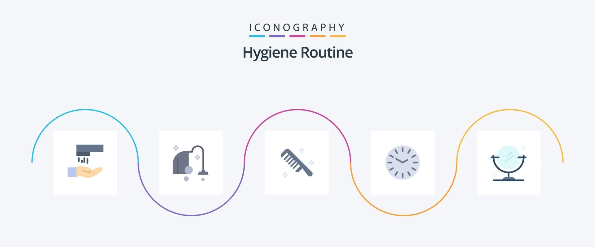 Hygiene Routine Flat 5 Icon Pack Including . cleaning. comb. mirror. clock vector