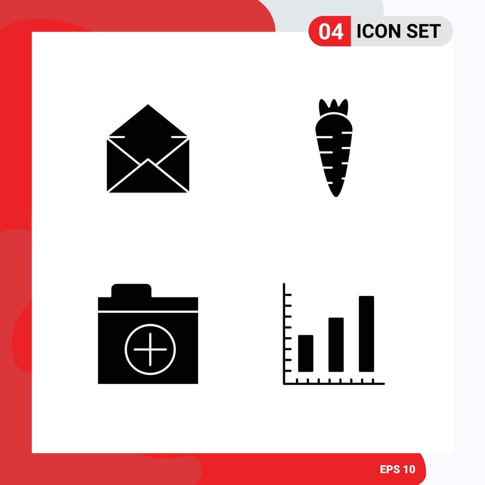 4 Creative Icons Modern Signs and Symbols of email new open vegetable statistics Editable Vector Design Elements