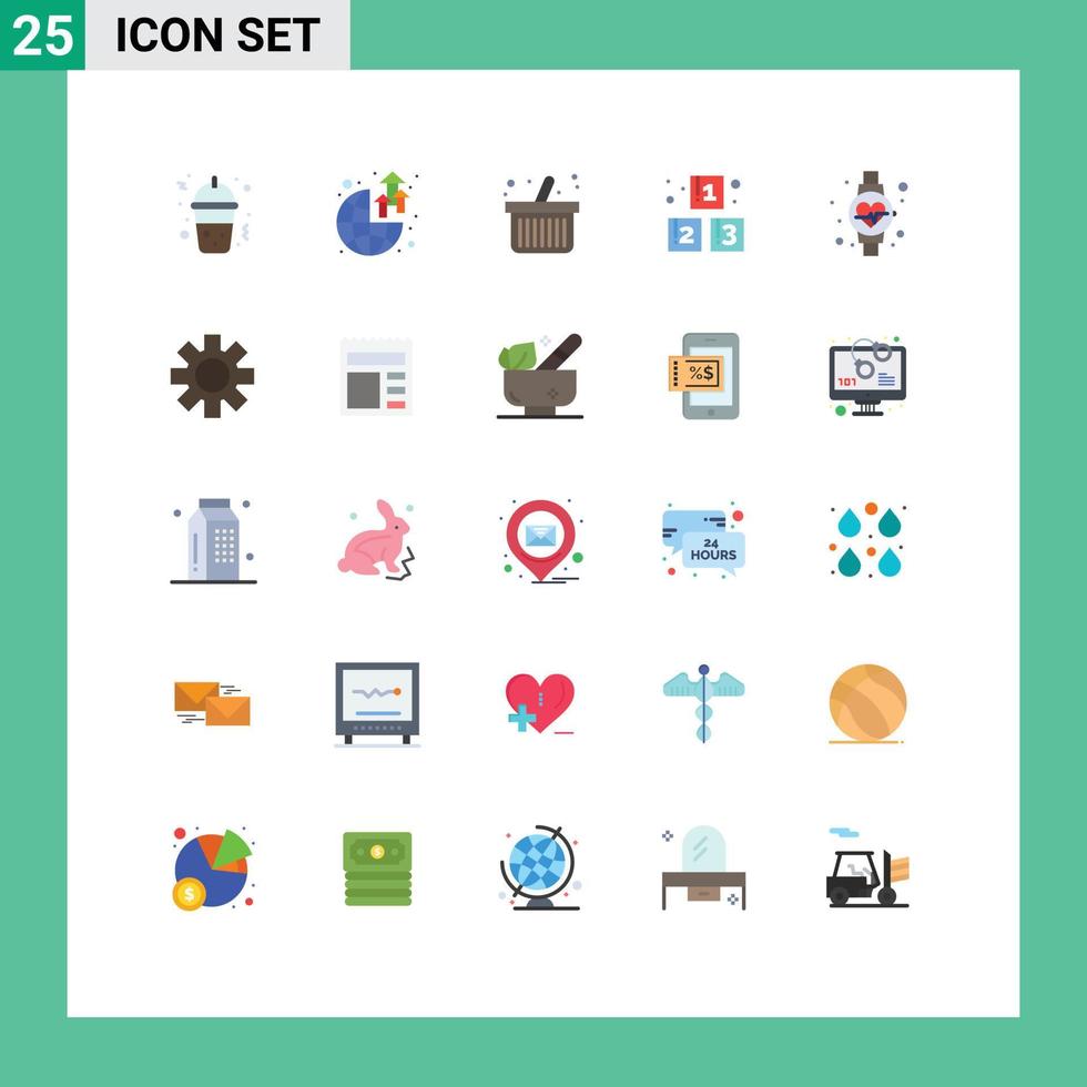 Set of 25 Commercial Flat Colors pack for setting watch online shopping diet preschool Editable Vector Design Elements