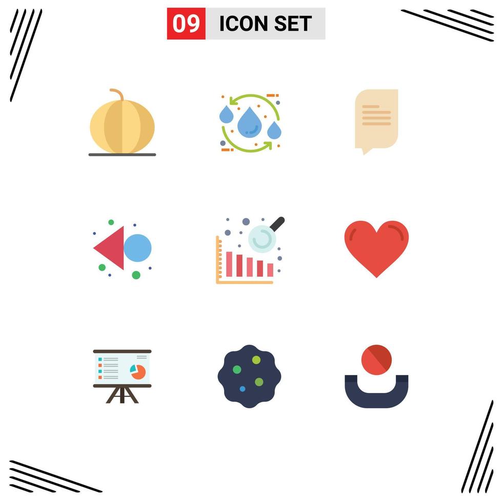 Modern Set of 9 Flat Colors Pictograph of data analysis rewind recycle left messages Editable Vector Design Elements