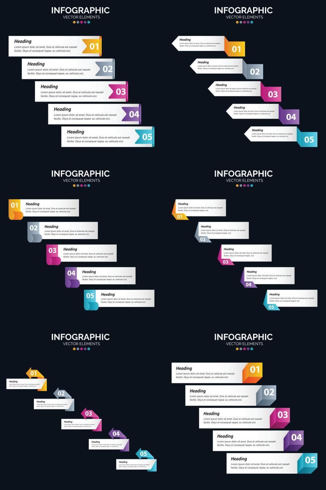 Vector 6 Infographics Pack Presentation slide template 5 Steps cycle diagrams and timelines