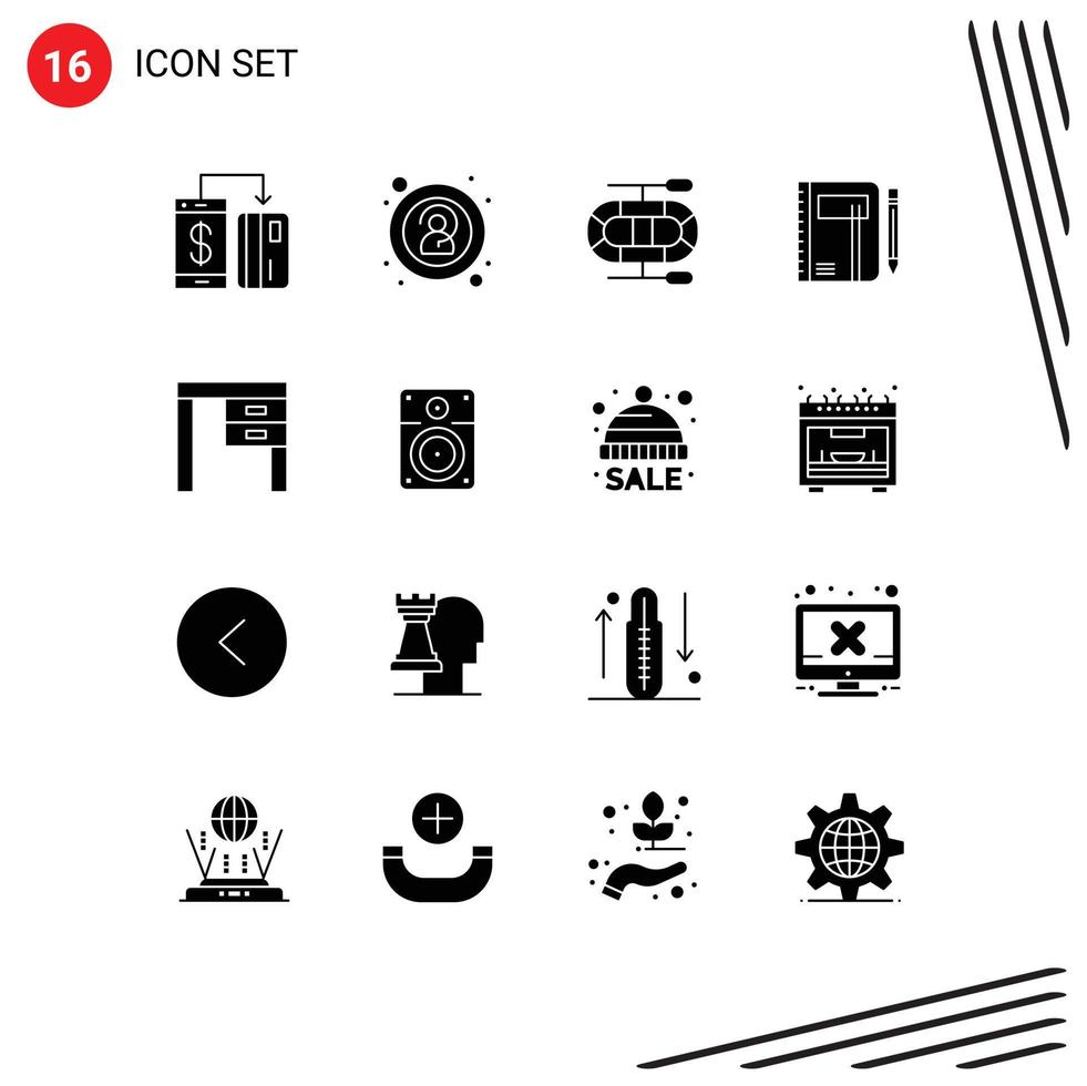 16 Universal Solid Glyphs Set for Web and Mobile Applications decor pen boat pad note Editable Vector Design Elements