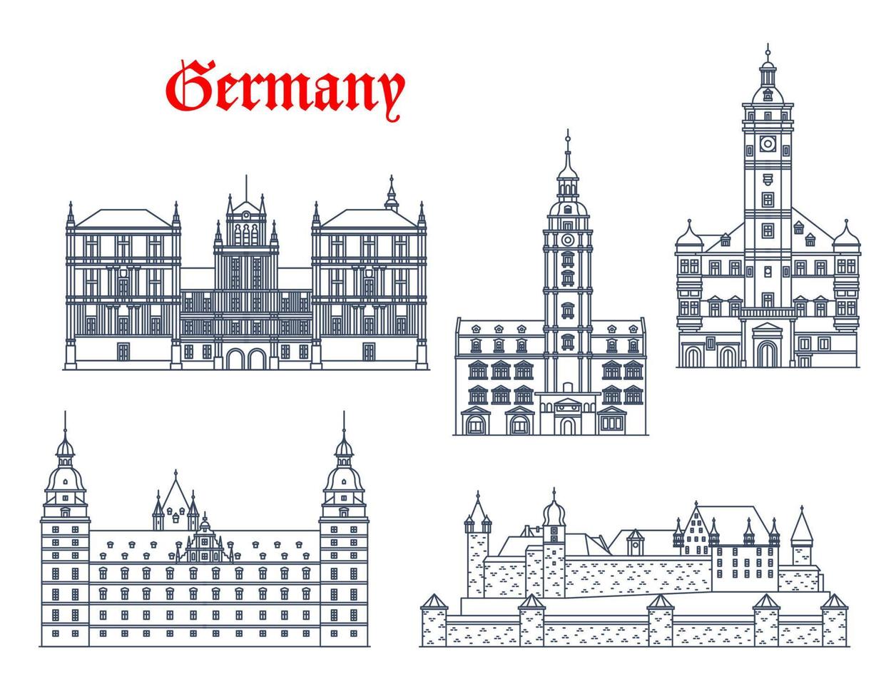 Germany architecture of Altenburg, Gera, Coburg vector