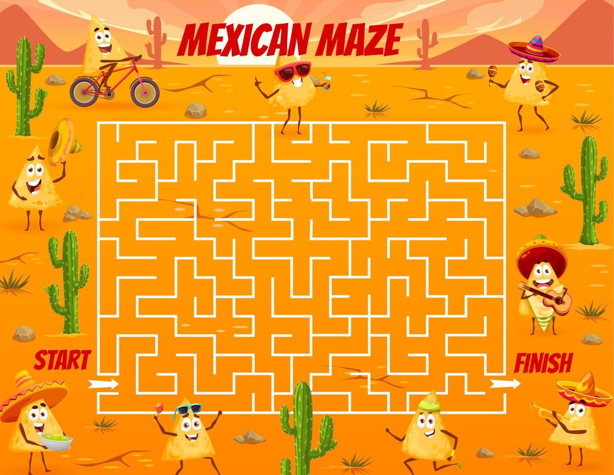 Labyrinth maze game with Mexican nacho characters vector