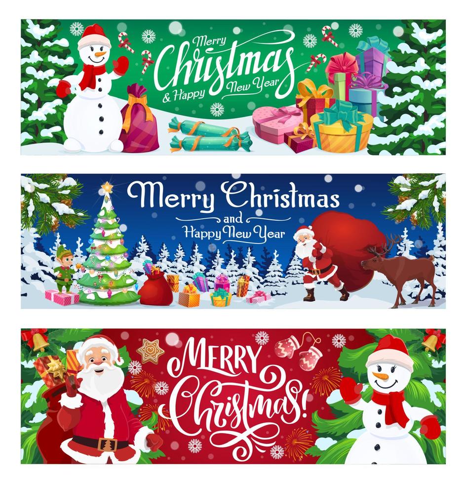 Winter holiday, Snowman and Santa with gifts vector