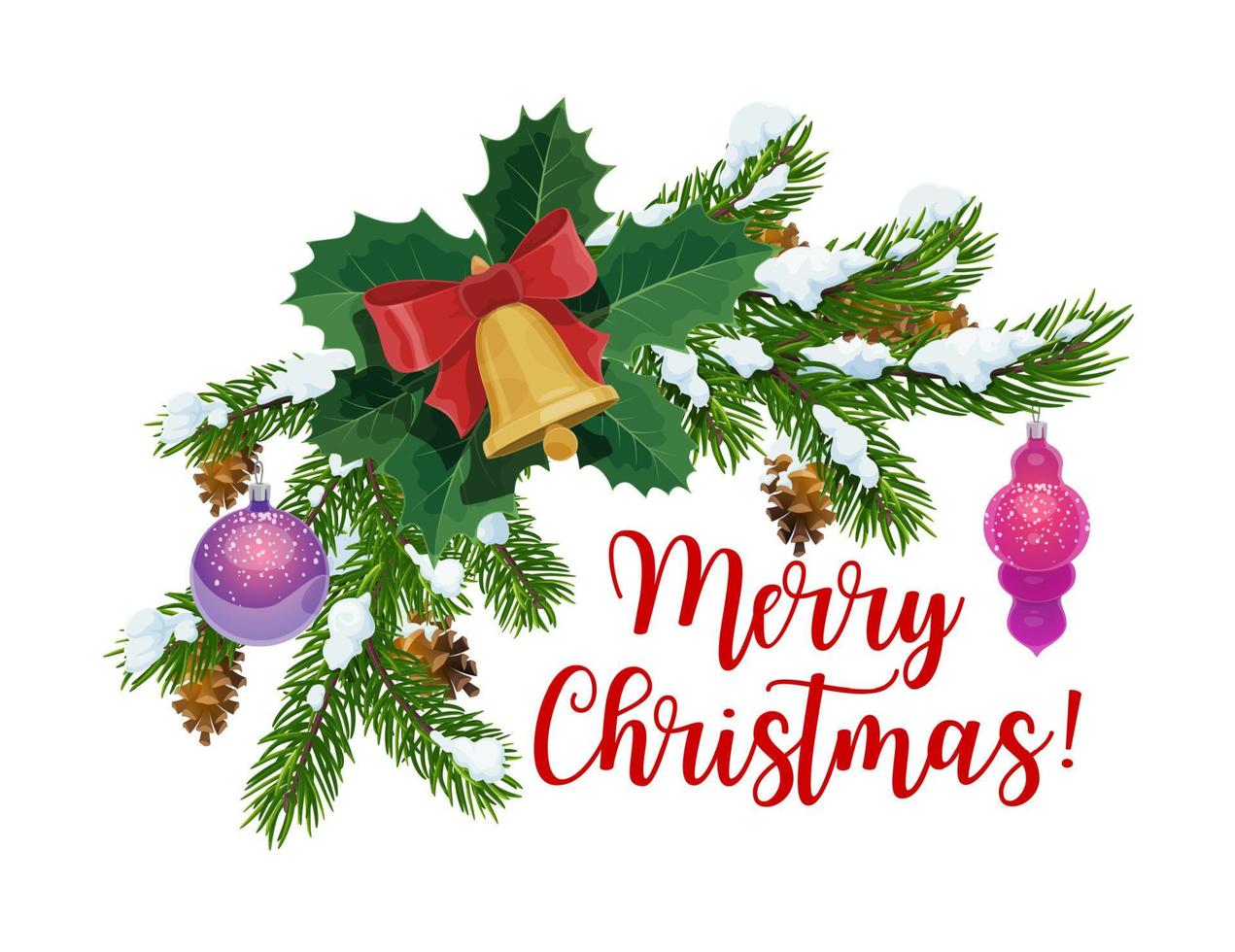 Christmas icon, fir branches and jingle bell vector