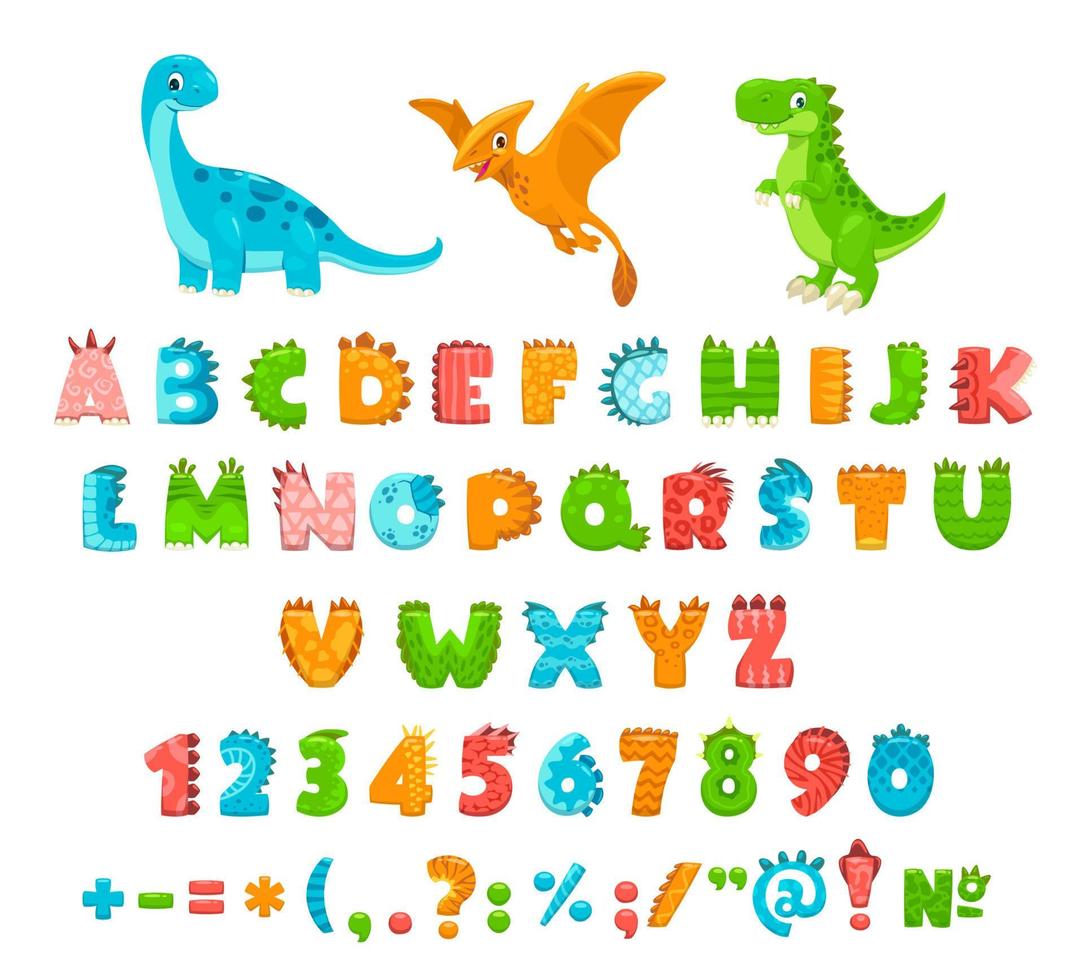 fuente, tipo o tipo de letra jurásico de dinosaurio de dibujos animados vector