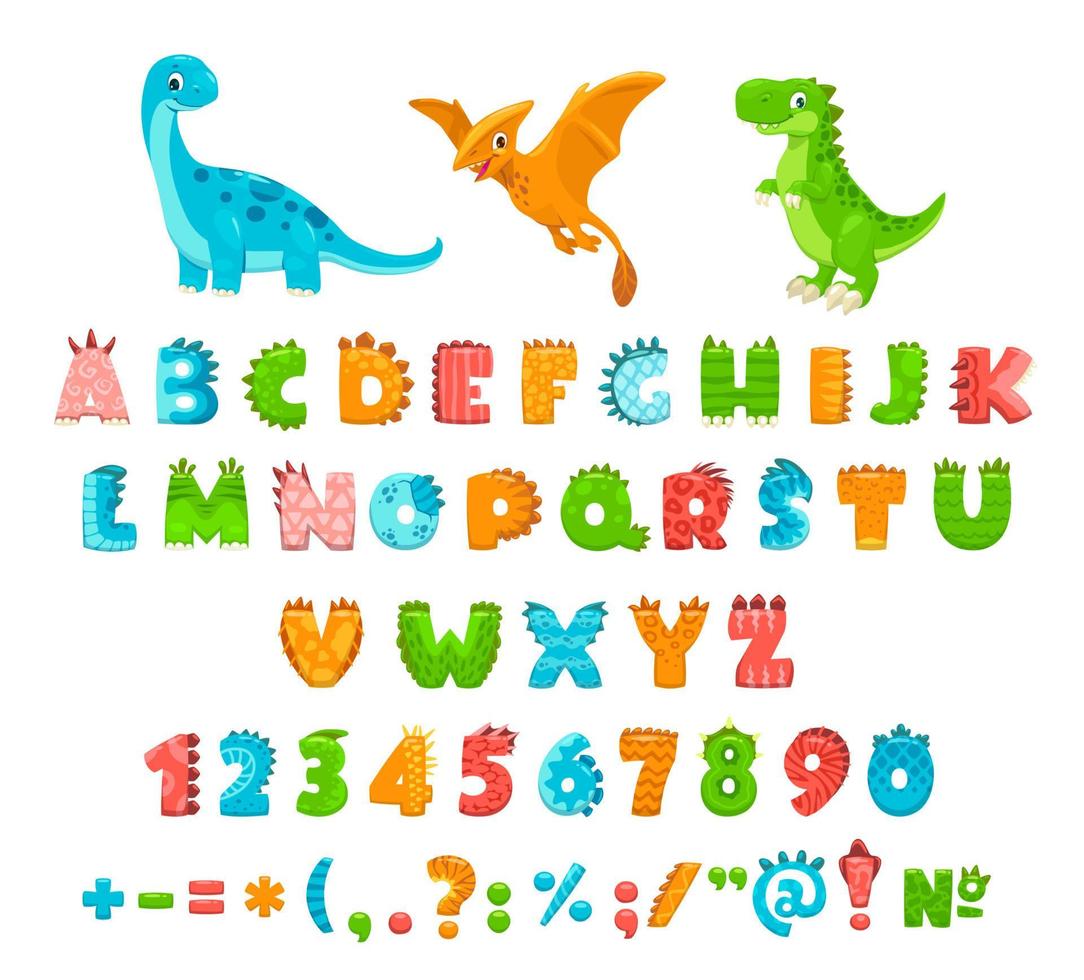 Cartoon dinosaur jurassic font, type or typeface vector