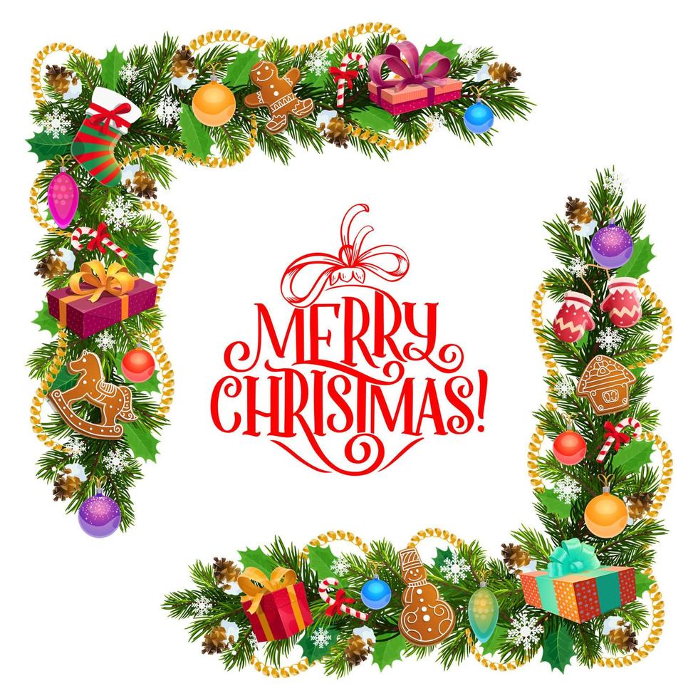 Christmas frame with pine tree and gifts vector