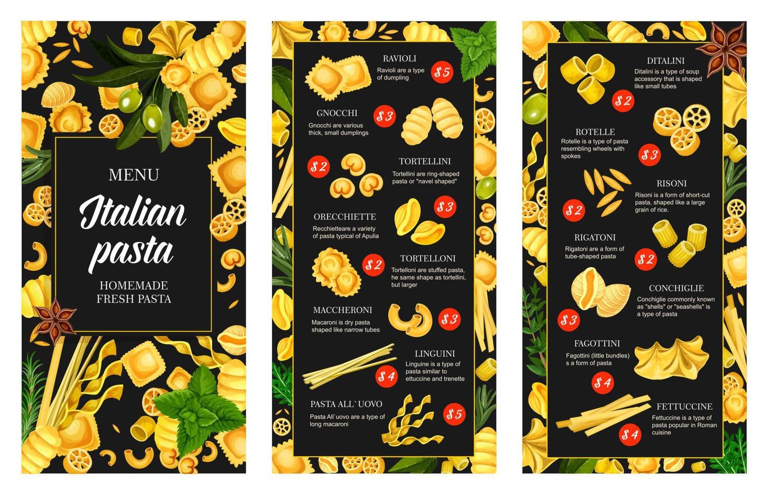 Italian pasta cuisine menu, seasoning vector