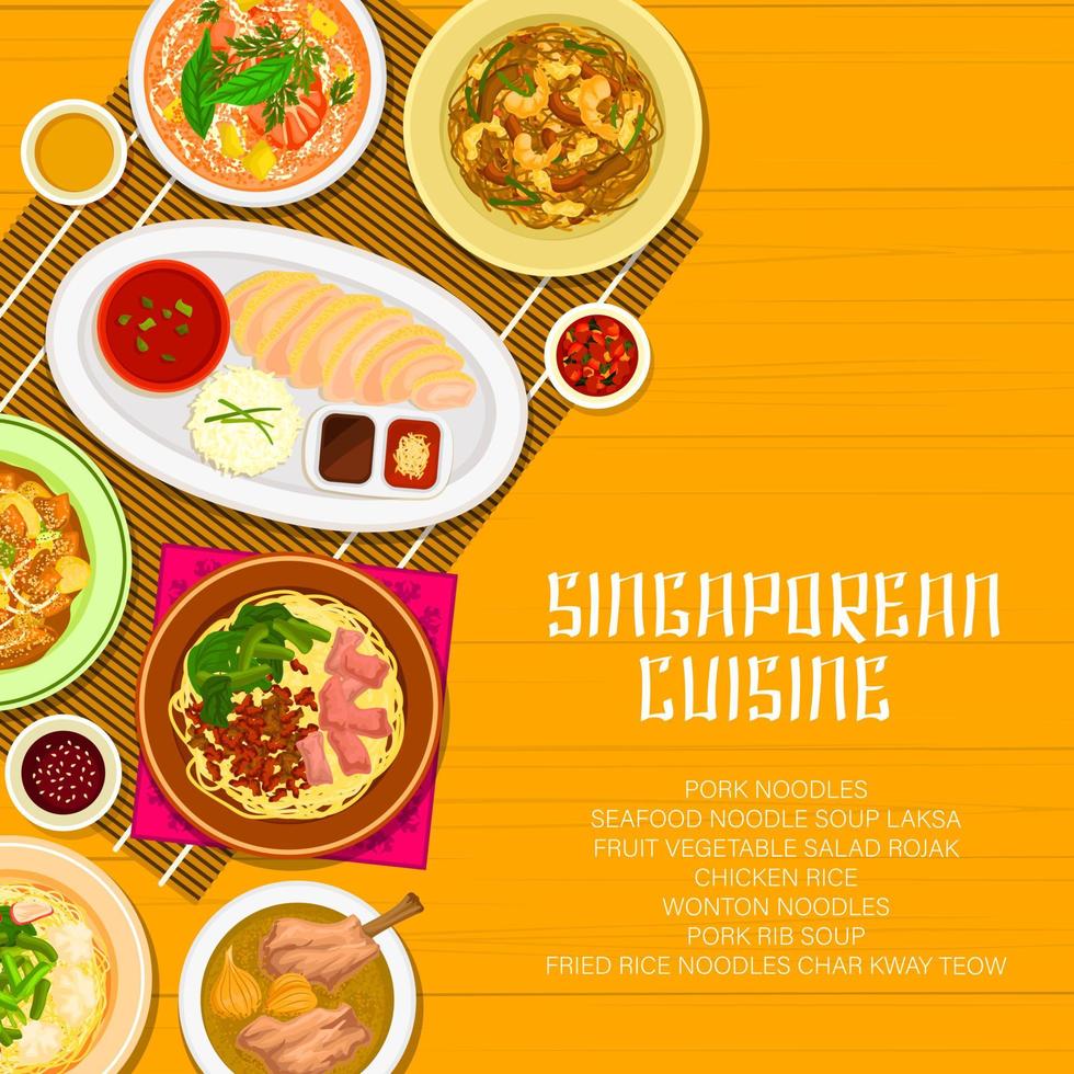 portada del menú de cocina singapurense, platos de restaurante vector