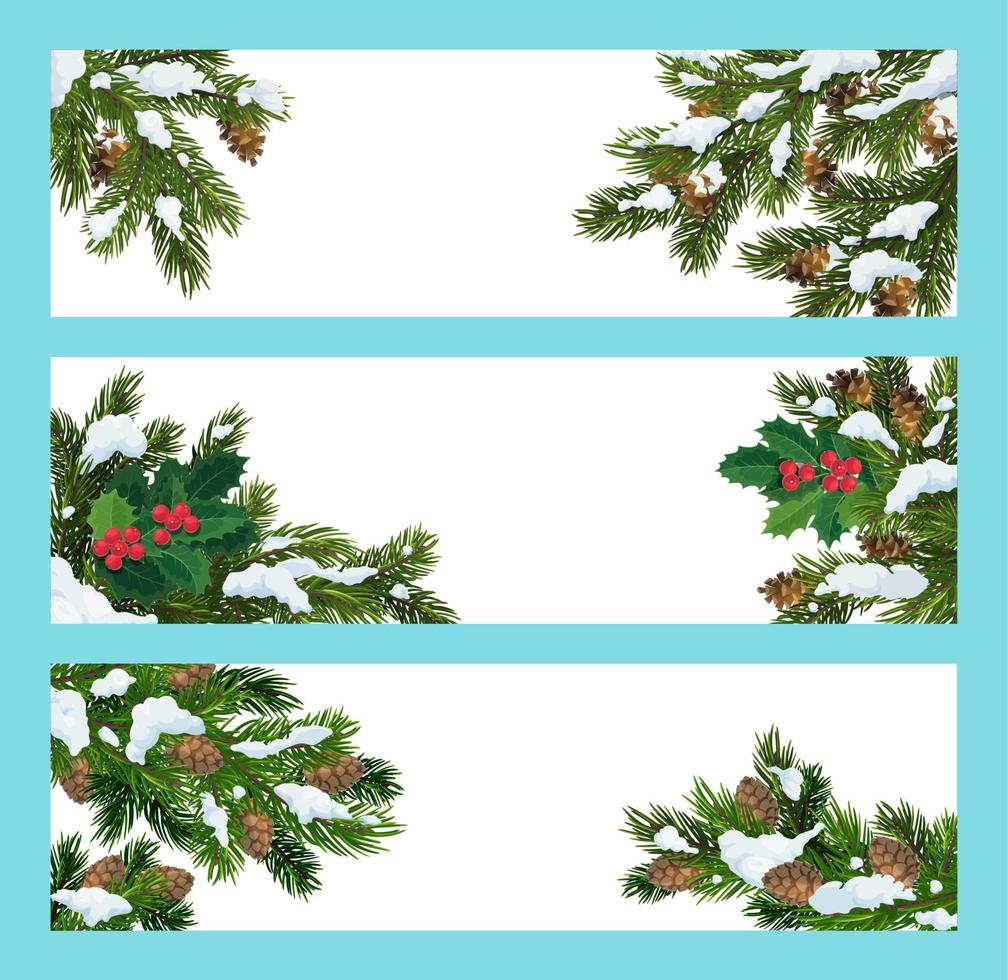 ramas de pino y acebo, pancartas navideñas vector