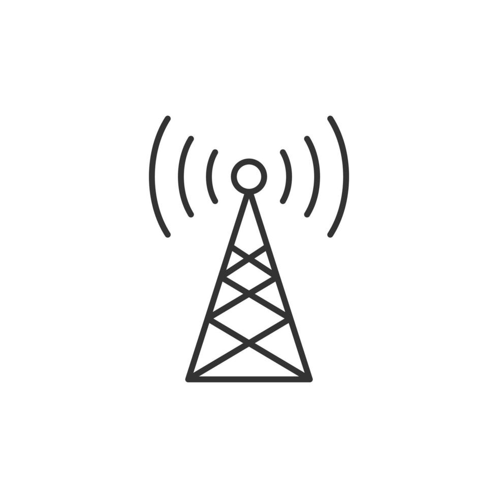 Antenna tower icon in flat style. Broadcasting vector illustration on white isolated background. Wifi business concept.