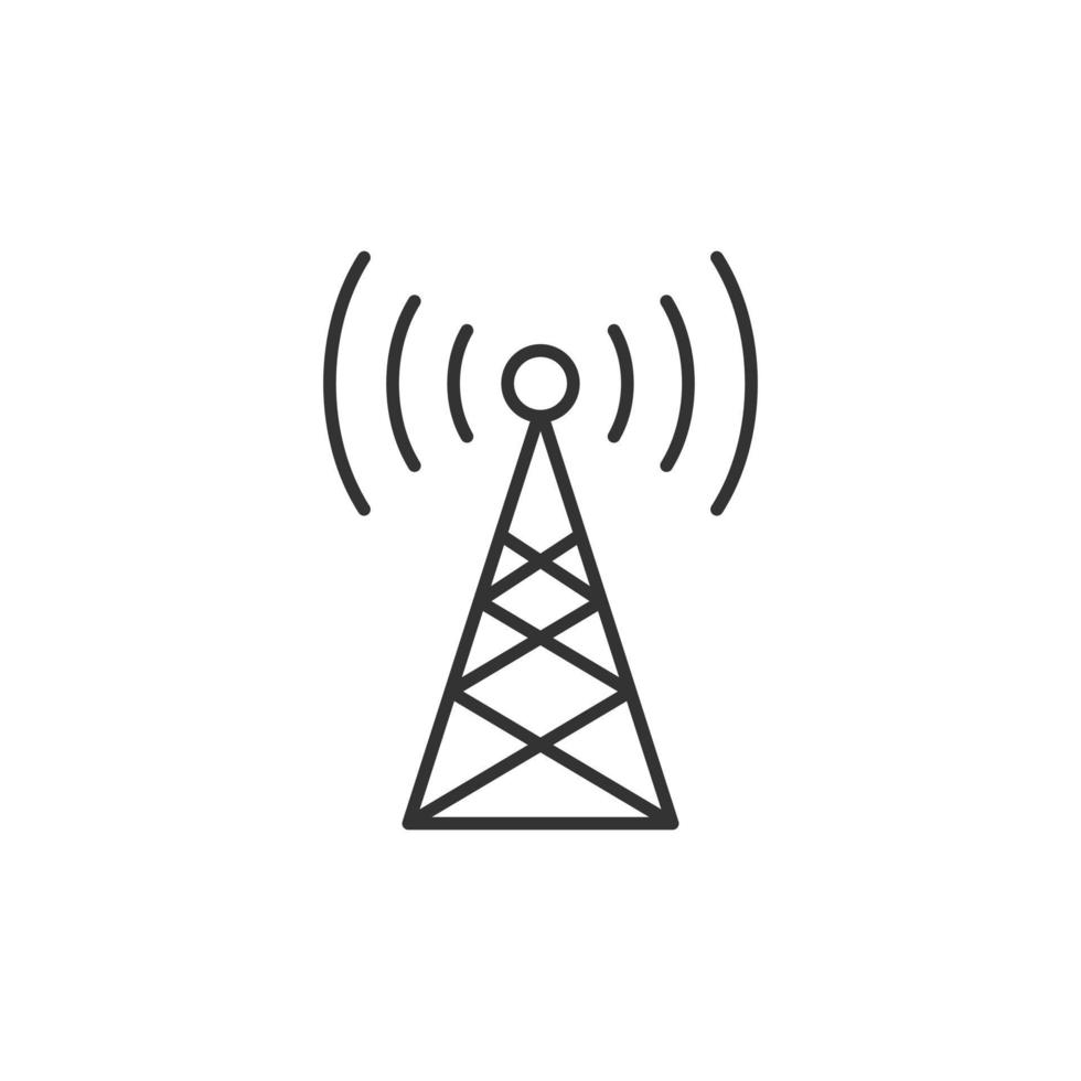 Antenna tower icon in flat style. Broadcasting vector illustration on white isolated background. Wifi business concept.