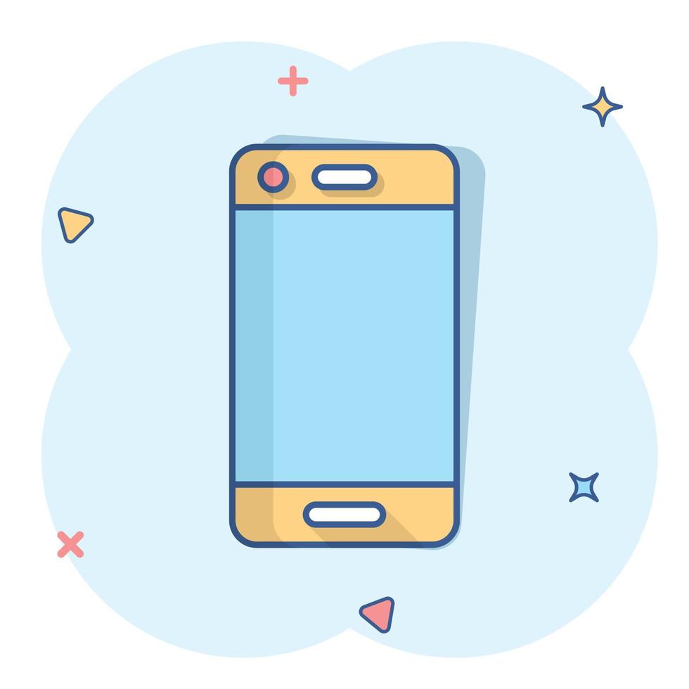 Phone device sign icon in comic style. Smartphone vector cartoon illustration on white isolated background. Telephone business concept splash effect.