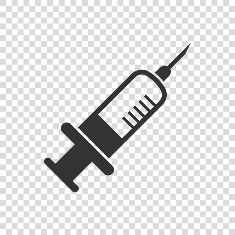 Syringe icon in flat style. Coronavirus vaccine inject vector illustration on isolated background. Covid-19 vaccination sign business concept.
