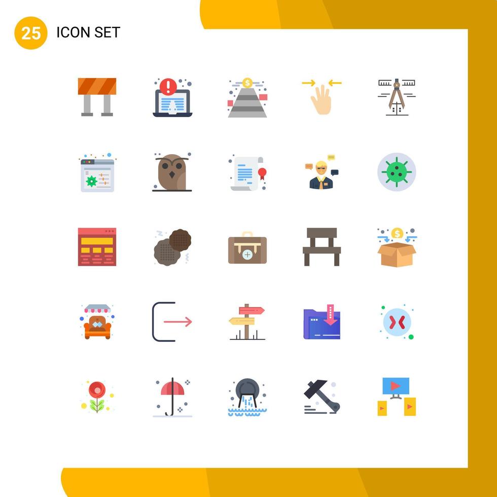 Modern Set of 25 Flat Colors Pictograph of web control tools money geometry three fingers Editable Vector Design Elements